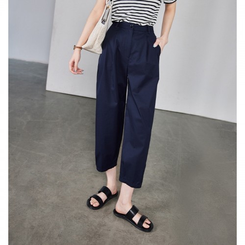 Solid Simple Cropped Pants Harem Pants With Pockets